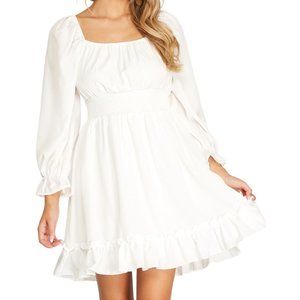 She + Sky Long Sleeve Square Neck Tie Back Mini Dress White Size Large NWT